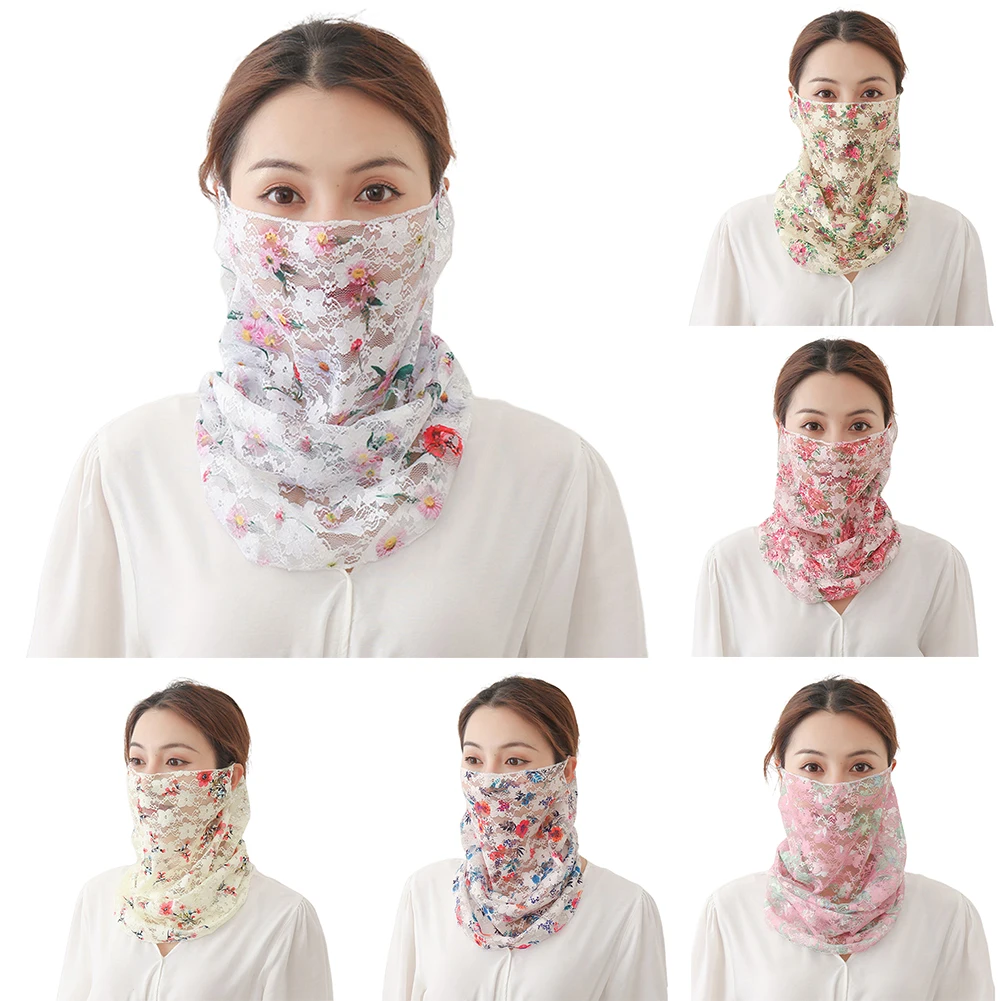 

Women Summer Scarf Floral Lace Soft Breathable Anti-UV Neck Gaiter Face Cover Headband Scarfs for women female