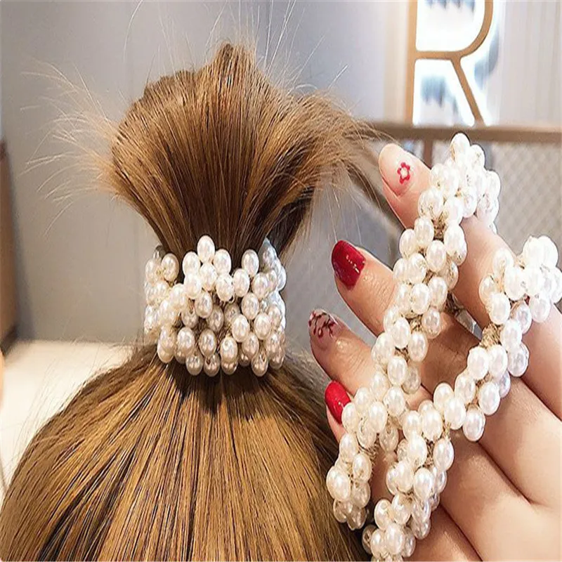 

Woman Elegant Pearl Hair Ties Beads Girls Scrunchies Rubber Bands Ponytail Holders Hair Accessories Elastic Hair Band