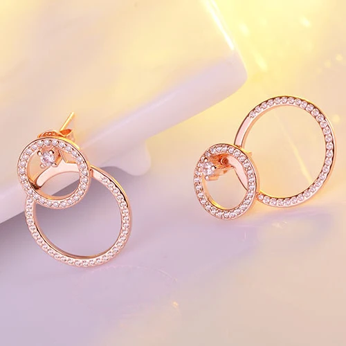 Rose Double Circle Горячая восемь стилей Роскошные блестящие микро украшенное кубическими камнями циркониевые серьги-гвоздики для женщин Свадебные серьги, ювелирные изделия CE03711 - Окраска металла: Rose Double Circle