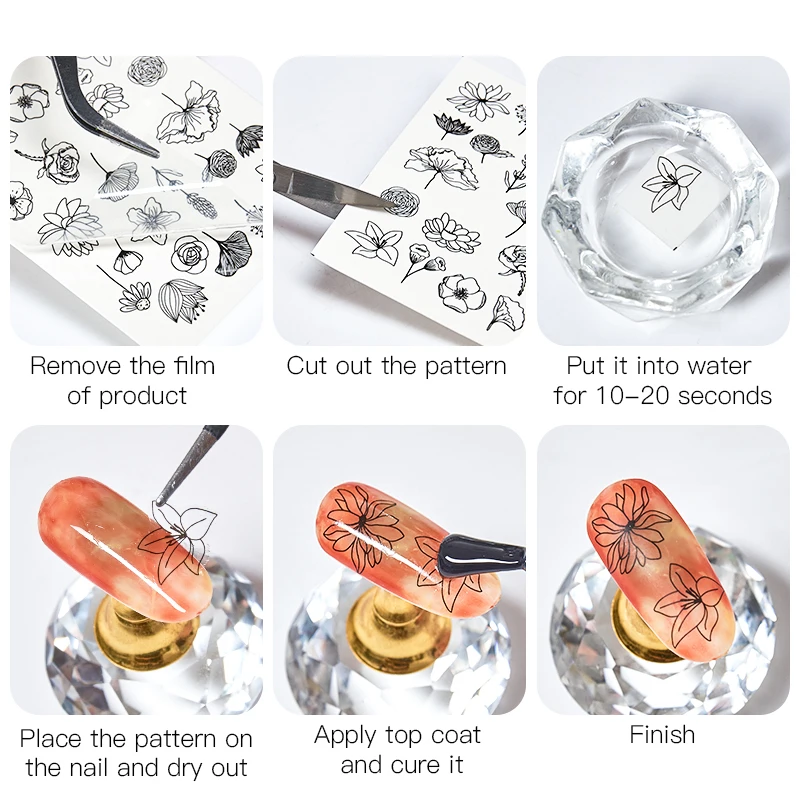 Наклейки для ногтей с четырьмя лилилиями наклейки цветами водные переводные