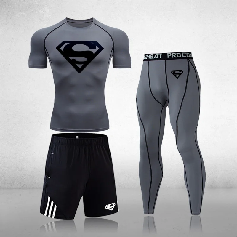 

3 Pcs/Set Men's Tracksuit Gym Fitness Compression Sports Under Suit Clothes Running Jogging Wear Exercise Workout Tights Armour