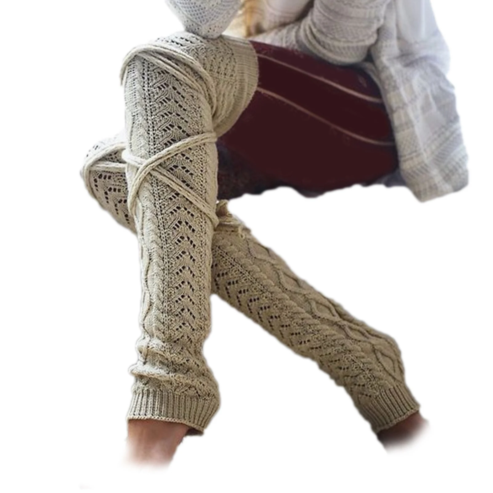 

Autumn Winter Women Open Toe Socks Stockings Knitted Warmer Elastic Leg Sleeves