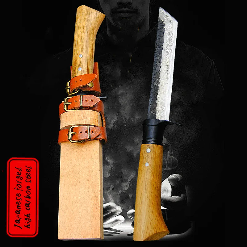 Японский самурайский стиль Кованое D2 стальное прямое лезвие 59HRC Открытый Кемпинг