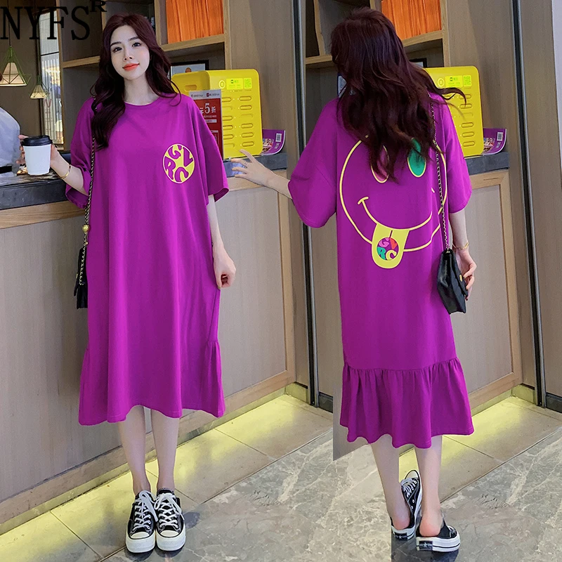 Женское свободное платье NYFS корейский стиль с коротким рукавом из чистого хлопка