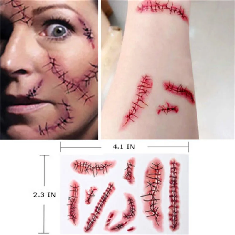 1 шт. стикер татуировки водонепроницаемый Хэллоуин террор рана реалистичные