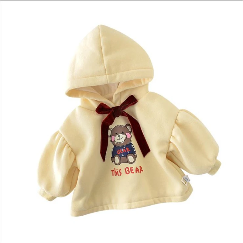 

2020 Winter South Korean version of the INS cartoon little bear with a Bowknot and cashmere thick warm hoodie