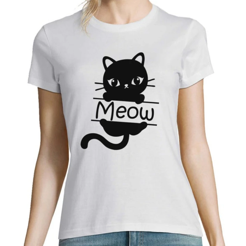 Cute cat  Funny fashion cat,Cat lover Meow  print 100% cotton t shirt, cat lady owner woman shirt, Cat mom Gifts for cat lovers.