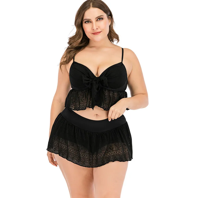 Plus Size Swimwear Women Lace Hollow Out Swimsuit 2020 New Tankini Swimsuits Large Size Bathing Suit Beachwear Swimming Suit 5XL