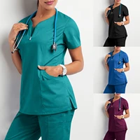 scrubs medical uniforms women 2021 short sleeve v neck pocket care workers t shirt tops summer uniformes de enfermera mujer a50