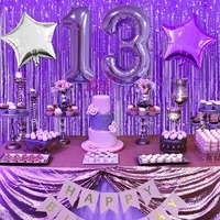 13th birthday decoration purple confetti balloon star number 13 foil balloon banner tassel cake topper for girls party supplies