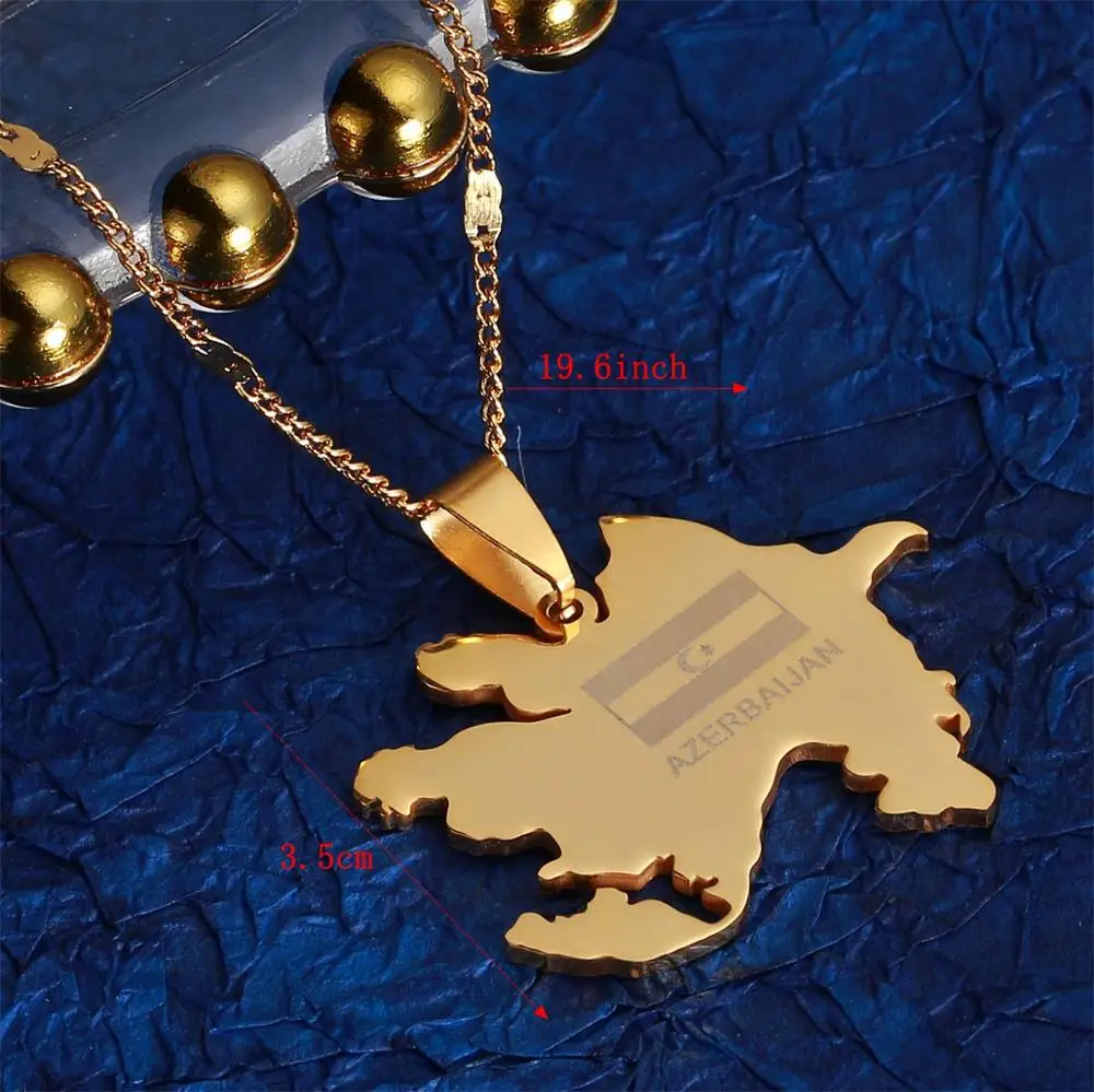 Цепочка с подвеской Azerbaycan из нержавеющей стали золотого цвета изображением