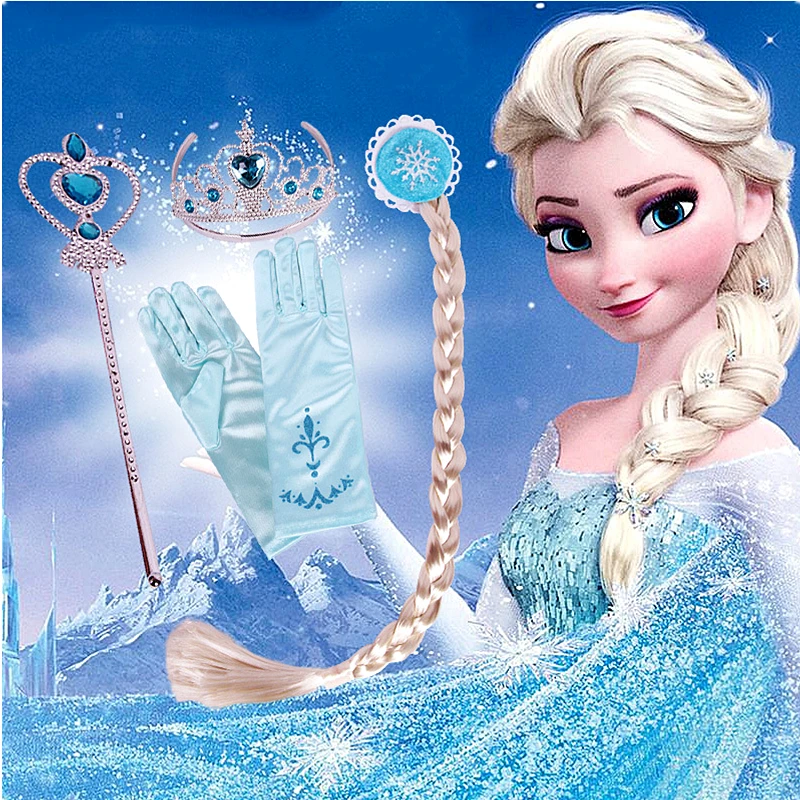 

Disney Anime Frozen Cosplay Props Aisha Braids Crown Gloves Necklace Earrings Ring Seven-piece Girl's Toy