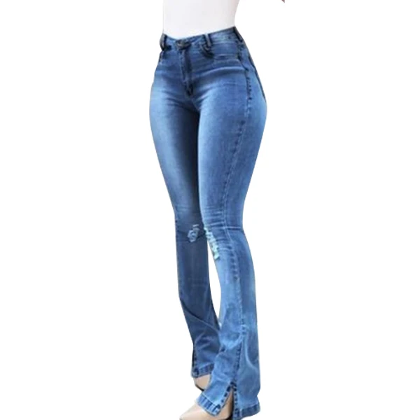 

Women Skinny Hole Trouser Middle Waist Denim Jeans Elastic Long Pants Leggings BMF88