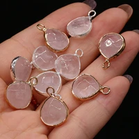 natural stone faceted pink quartzs pendants golden plated crystal for jewelry making diy women necklace earring accessories