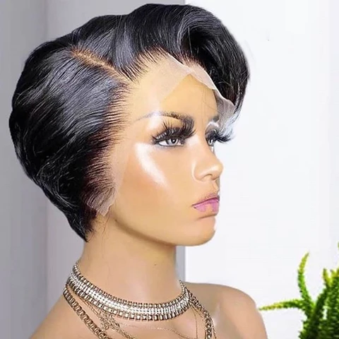 Парик из человеческих волос с коротким вырезом Фея 13x4, парик из бразильских прямых волос с застежкой, парик для женщин с завязкой спереди
