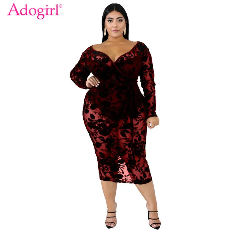 Adogirl розовое бархатное кружевное прозрачное Сетчатое платье размера плюс с