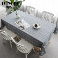 ongdi table cloth mediterranean linen stripe lace embroidery durable environment decoration for home living dining room kitchen