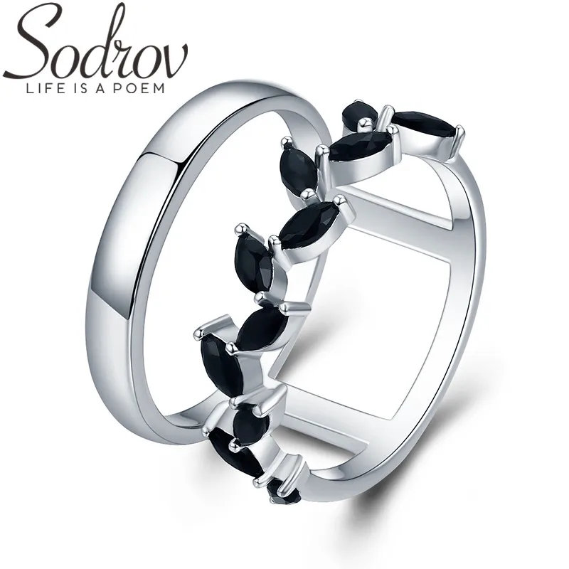 Женское Обручальное Кольцо SODROV Hyperbole серебряное ювелирное изделие с черным