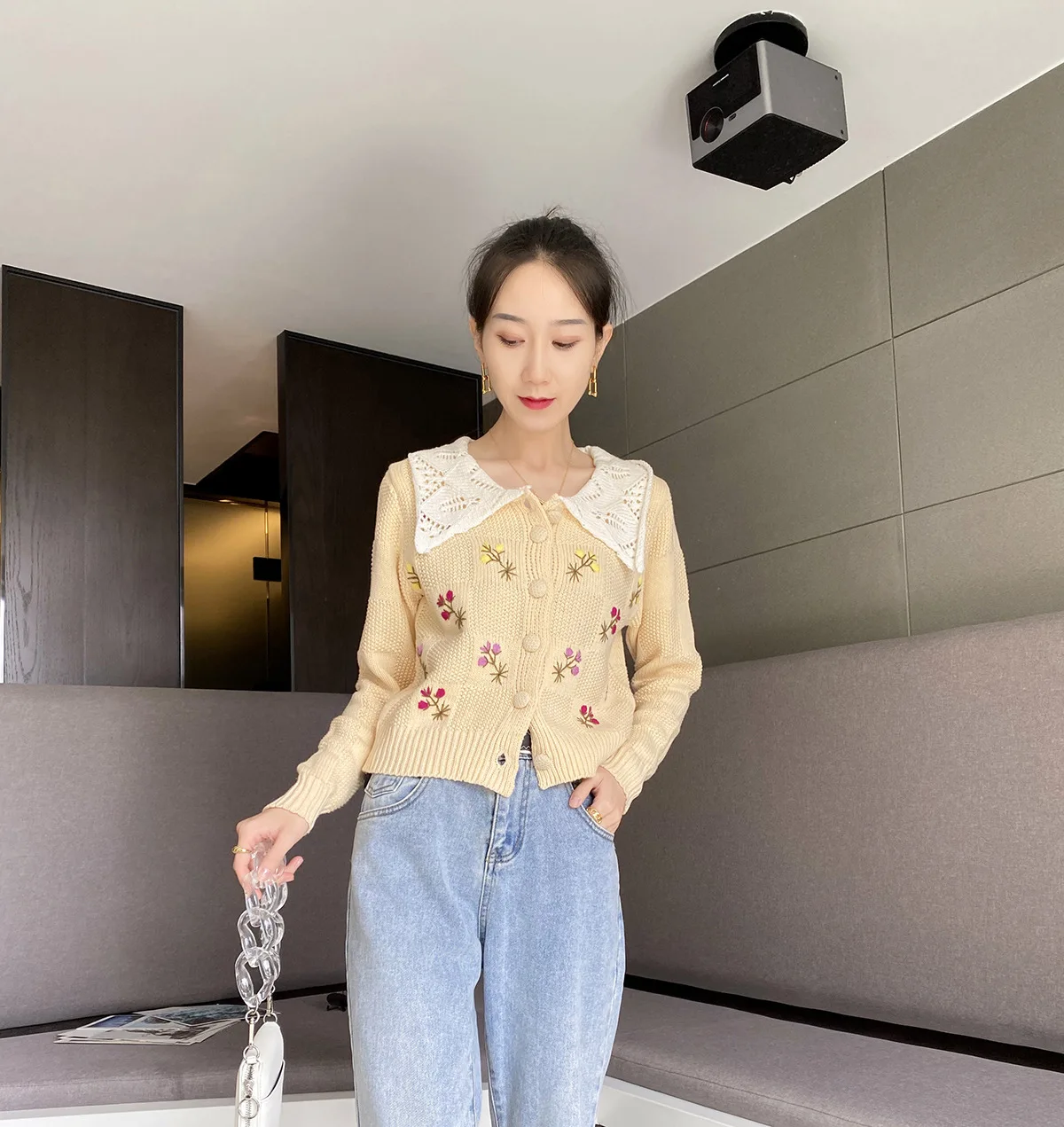 

Cute Cardigan Women Knitted Coat 2020 Autumn Turn Down Collar Embroidered Sweater Cardigans Cute Knitwear Coat Rebeca De Mujer