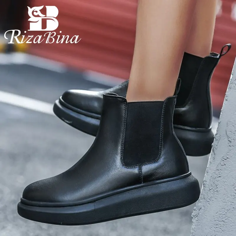 RIZABINA/Винтажный из натуральной кожи ботинки Челси Обувь на толстой подошве с