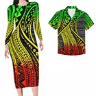 HYCOOL, оптовая продажа, индивидуальный логотип, парные нады, градиентный принт, полинезийское платье, женское платье макси, подходящая мужская рубашка