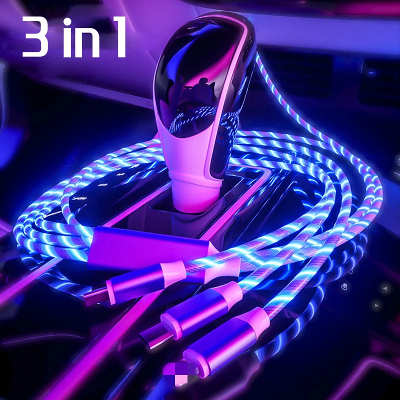 

Зарядное устройство USB 3 в 1, цветной светодиодный светящийся Usb-кабель, быстрая зарядка, портативное зарядное устройство для iPhone, Xiaomi, Samsung