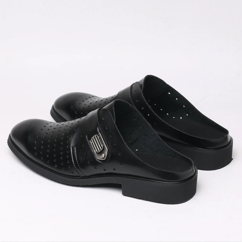 

Mazefeng Men Hollow Male Shoes Summer Slippers Men Slippers Simple Casual Half Slippers Solid Outdoor Leather Slippers Round Toe