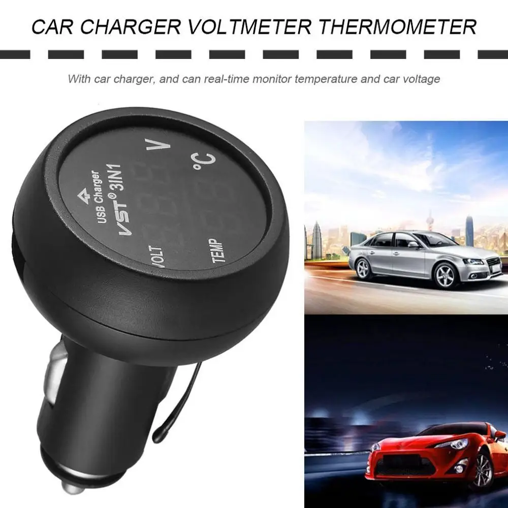 3 в 1 LED USB Автомобильное зарядное устройство Вольтметр термометр Автомобильный