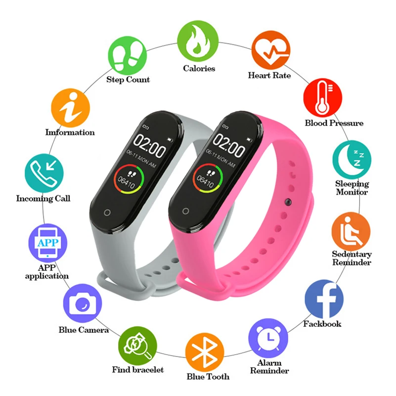 

Kids Watches Waterproof Smart Color Screen M4 Watch Heart Rate Monitor Monitoring Health Tracker Couple Message Reminder