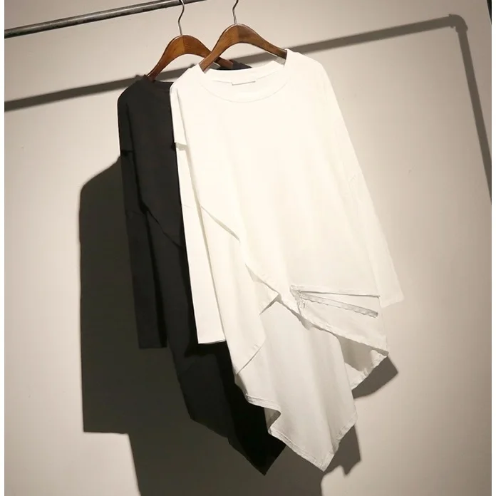 Асимметричная длинная футболка с длинным рукавом свободная