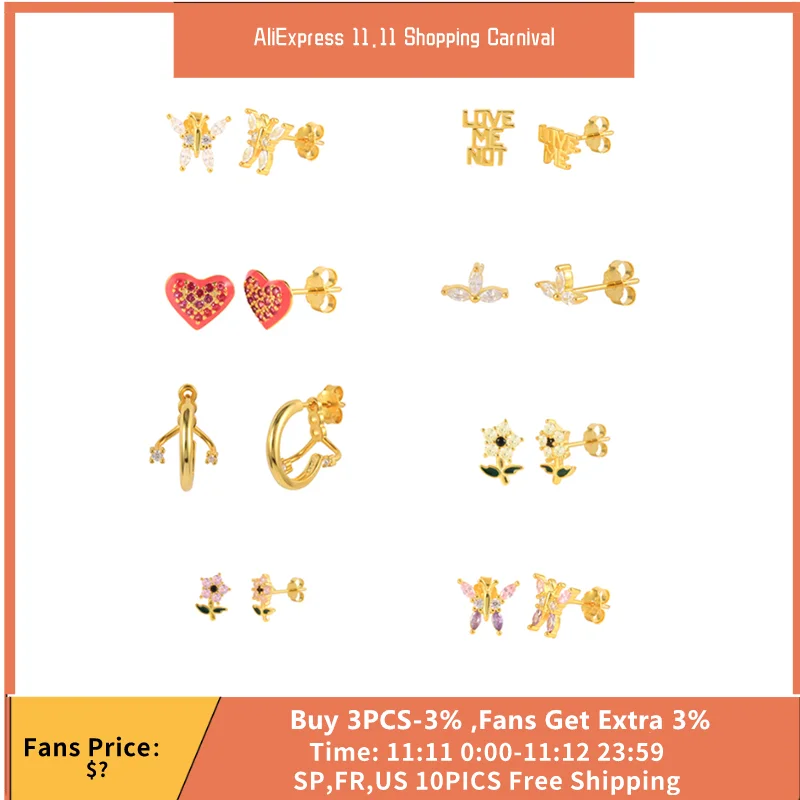 

MC 925 Sterling Silver Creative Flower/Heart/Love Stud Earrings For Women Enamel Zircons Earrings Piercing Party Wedding Jewelry