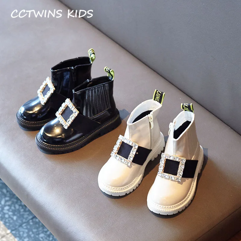CCTWINS/детская обувь; коллекция года; зимняя детская обувь из искусственной кожи; ботильоны со стразами для девочек; Детские брендовые теплые ботинки; Цвет Черный; FB1793