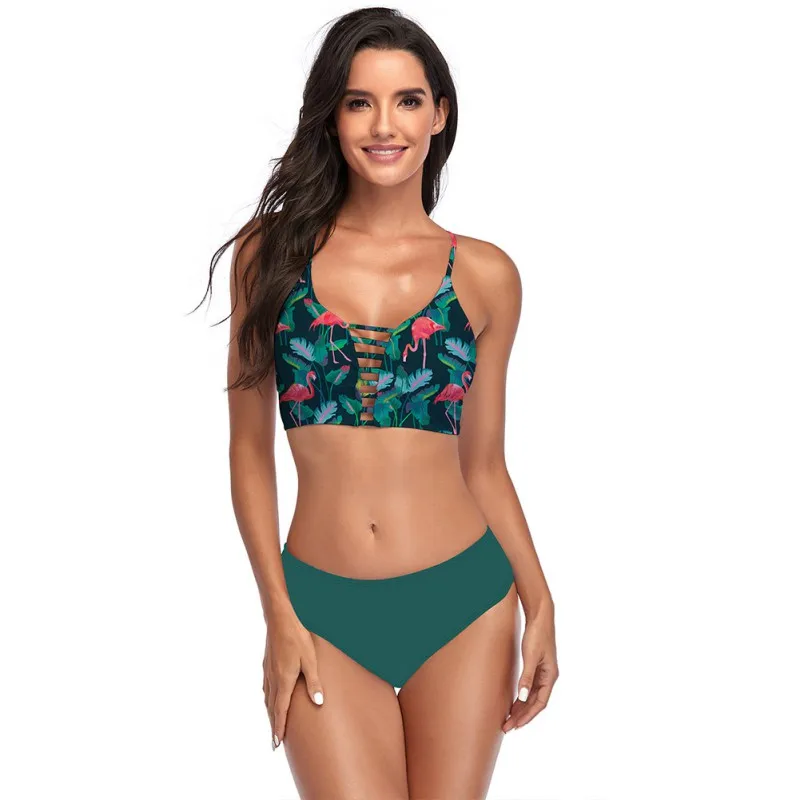 

2021 Women Bikini Swimsuit Two-Piece Lace Up Summer Beachwear Backless Bandage Sexy Bra With Briefs Swimwear