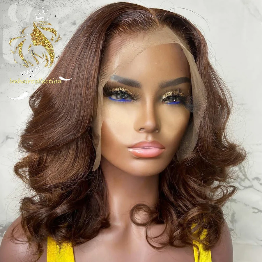 

Парик Женский на сетке 13 х4, фронтальный, свободные волнистые, из натуральных бразильских волос, короткий, с короткими волосами