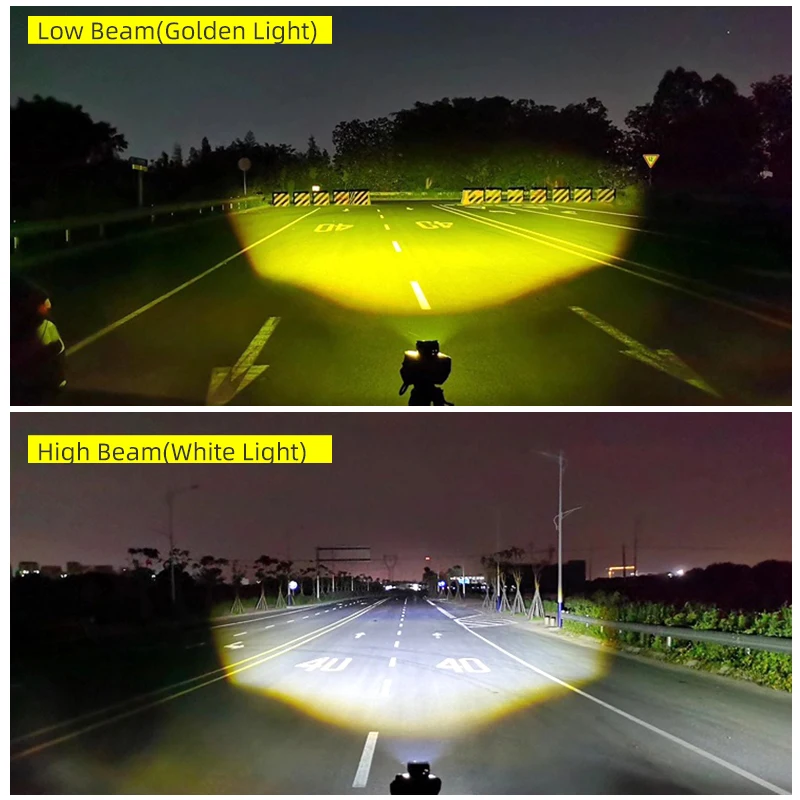 

CNSUNNYLIGHT Super DBCL Double Lens Bi-Color LED Projector Motorcycle Headlight 12000Lm Hi/Lo White Yellow Spot Driving Light