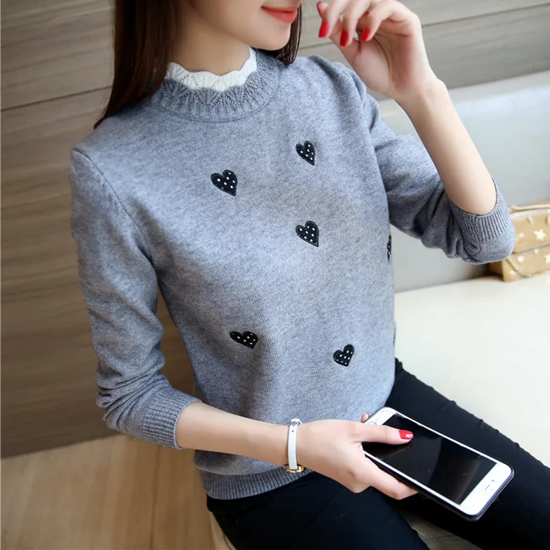 

Autumn Winter Sweater Women Embroidery Knitted Long Sleeve Women Sweaters Pullover Female Tricot Jersey Jumper Pull Femme