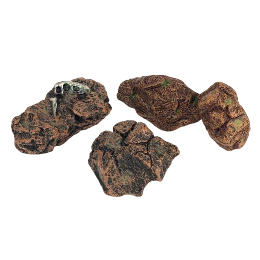 

Pack of 4 Mini Model Stone Set Dinosaurs Wildlifes Sandtable Layout DIY