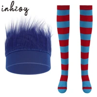 stage performance cosplay costume set kids adult blue wig hairy headband with striped thigh high socks outfits for easter party