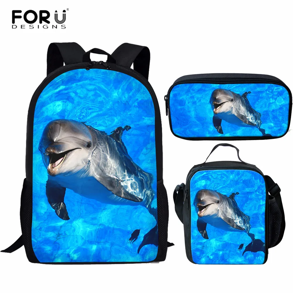 FORUDESIGNS/детские школьные сумки, набор для девочек и мальчиков, с принтом дельфинов, школьный рюкзак для детей, рюкзак для начальной школы, Детская сумка, упаковка