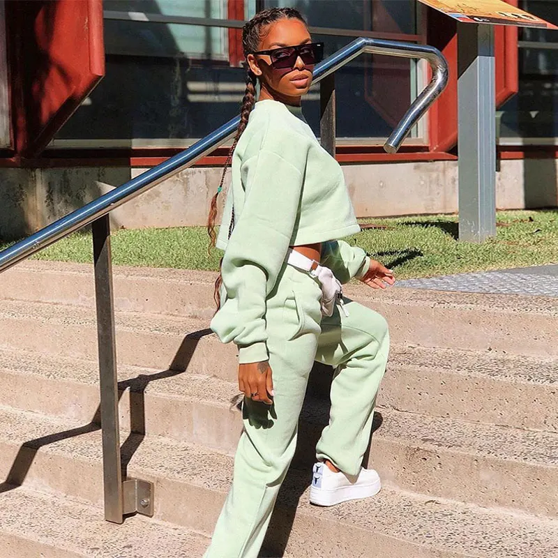 Women Clothes Velour Tracksuit Two Piece Set Crop Top And Pants Autunno Inverno 2019 Sweat Suits Ropa Casual Mujer Festival Suit |