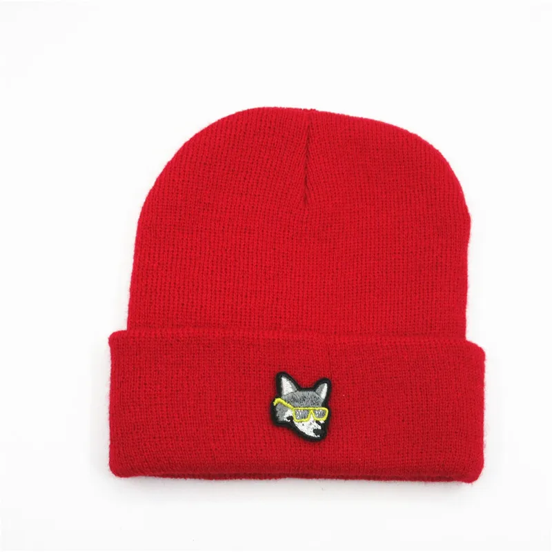 Хлопковая утепленная вязаная шапка с вышивкой головы волка зимняя теплая шапки