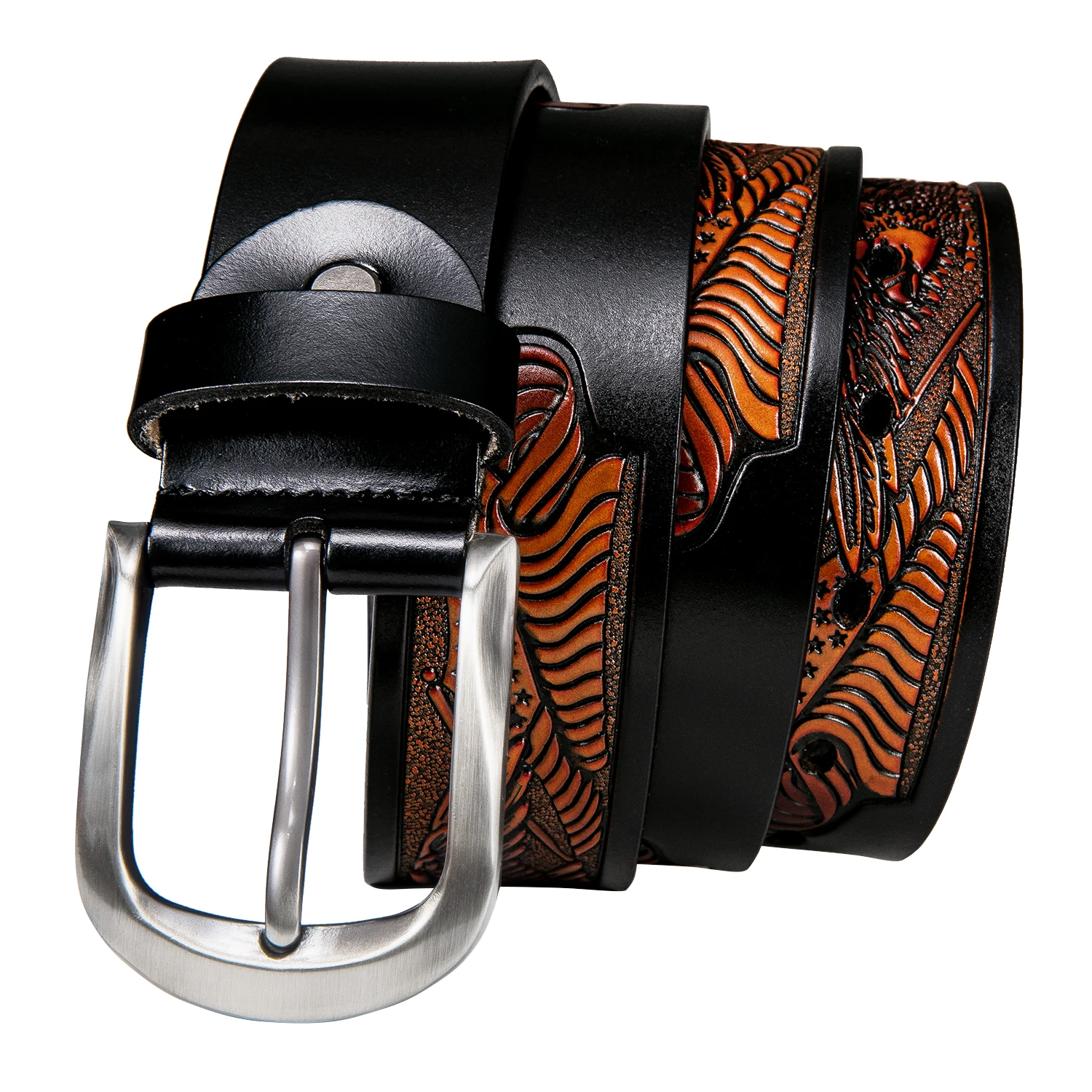 Ремень мужской из коровьей кожи с металлической пряжкой коричневый кожаный