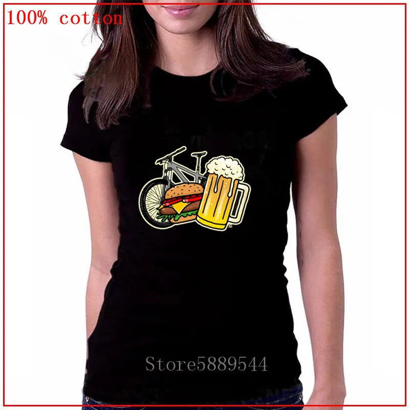 Забавные MTB Байкер гамбургер пива Футболка женская Enduro велосипед мото XC футболка