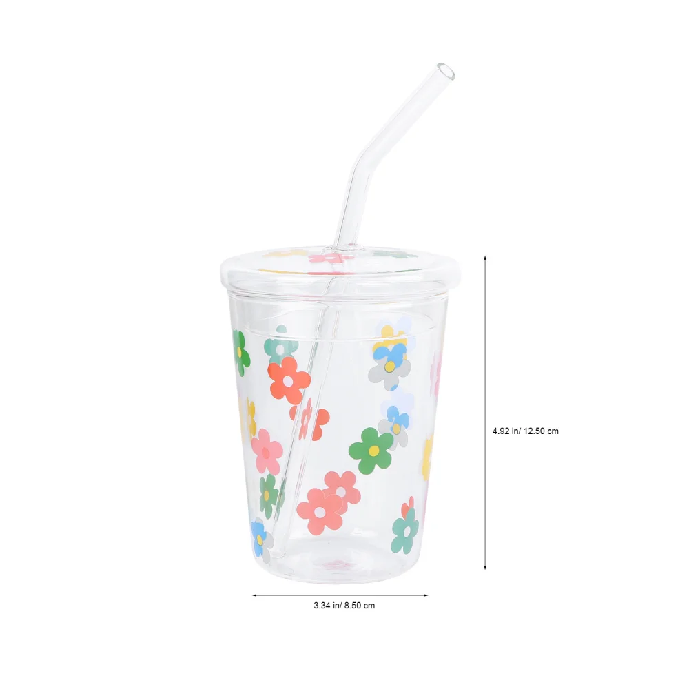

1pc Mike Cups Glass Cups Drinking Cup Beverage Cup Flower Patter Water Cup