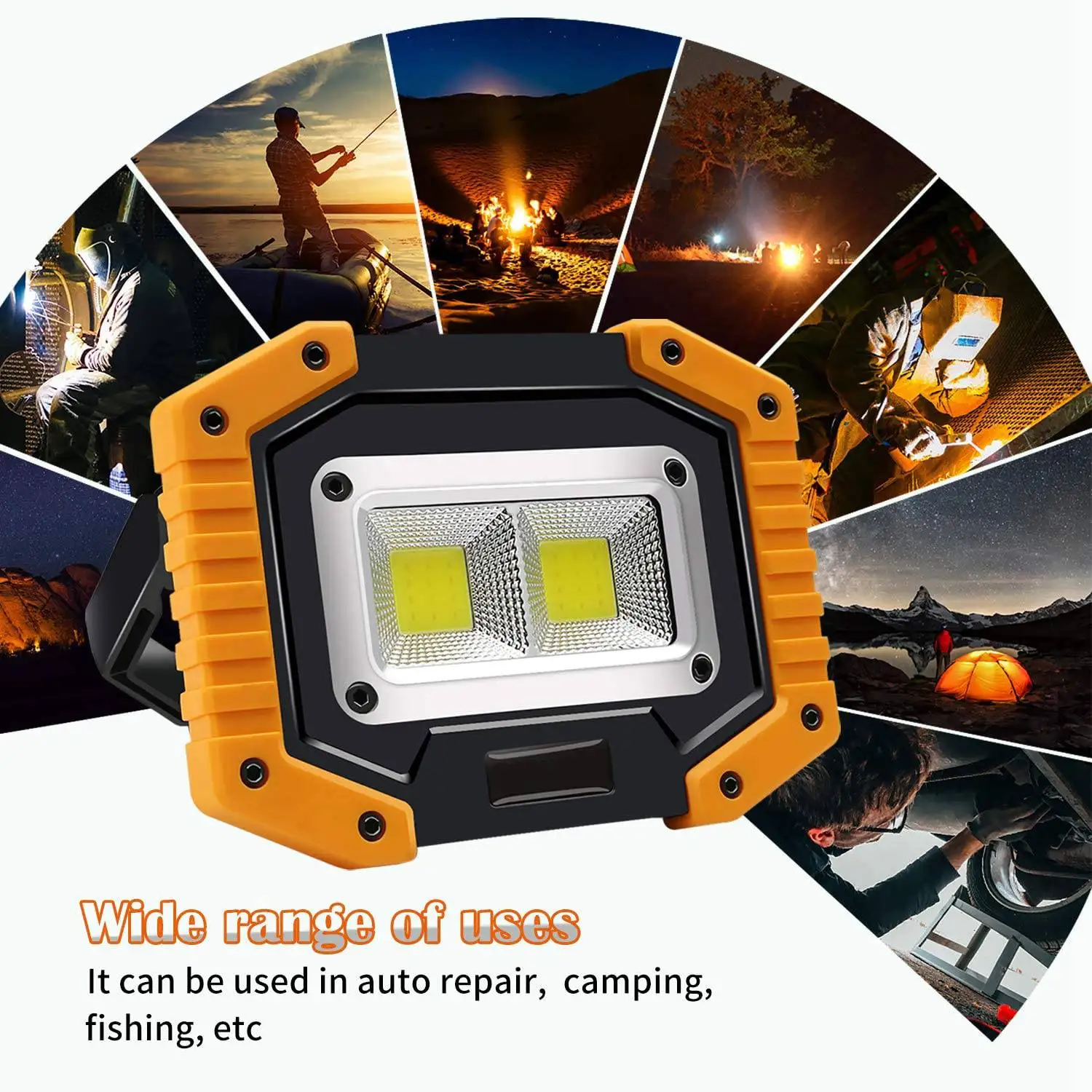 

LED Work Light, 2 COB 30W 1500LM Rechargeable Work Light, LED Portable Waterproof LED Flood Lights for Outdoor Camping Hiking Em