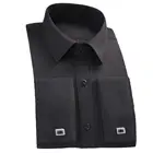 Мужская деловая рубашка, хлопковая Толстая деловая рубашка с длинными рукавами и французскими манжетами, с запонками, для офиса, 2019