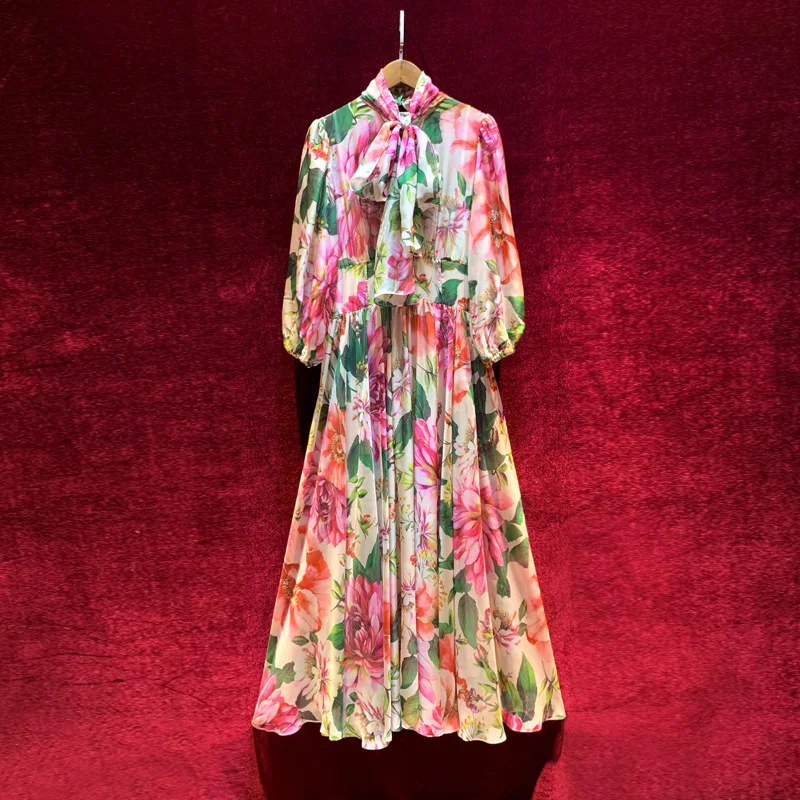 

2021 Spring and Summer New Peony Print Waist Long Skirt Dress Evening Dresses Long Luxury