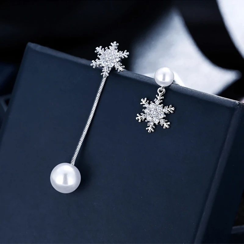 Снежинка Стразы висячие серьги искусственный жемчуг Кристалл Висячие пирсинг |
