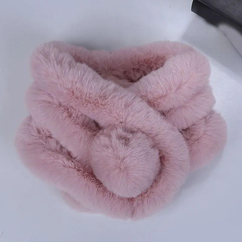 

Lovely Hairball Scarf New Solid Color Luxury Winter Faux Fur Scarf Fashion Warm Soft Plush Thicken Snood Scarves Shawl