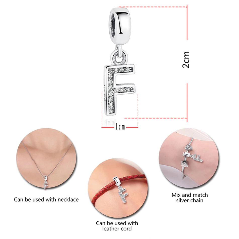 100% пробы серебряная буква бусины A Z с украшением в виде кристаллов Шарм браслет